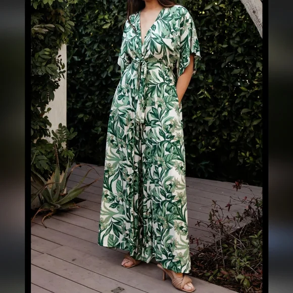 Baltic Born Green & White Tropical Print Jumpsuit - Picture 1 of 7